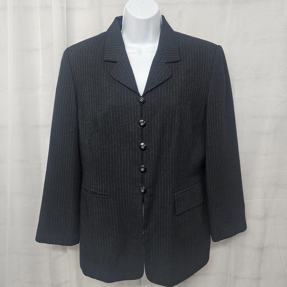 Le Suit Black Pinstriped Single Breasted Blazer Office Business Classic 14P